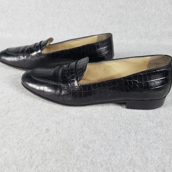 Talbots Black Croc Embossed Leather Penny Loafers Made in Italy Women's Size 9M - Picture 2 of 15
